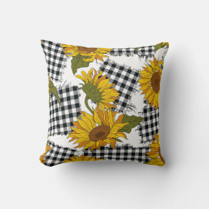 Helle Sonnenblumen-Blume auf karierten Pflastern. Kissen