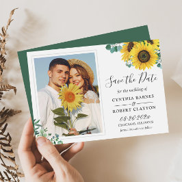 Helle Sonnenblumen Grüne Eukalyptus Foto Hochzeit Save The Date