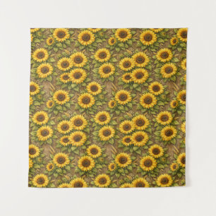 Helle Sonnenblumen-Nahtlos-Wiederholungsmuster Wandteppich