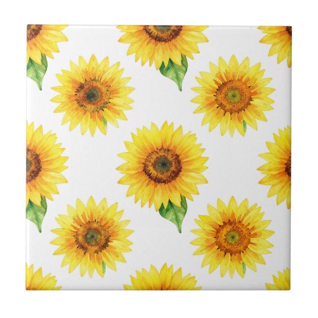 Helle Sonnenblumen-Wasserfarbe Nahtloses Muster Fliese (Vorderseite)