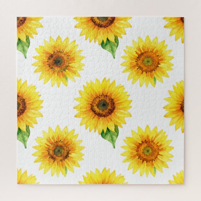 Helle Sonnenblumen-Wasserfarbe Nahtloses Muster Puzzle (Vertikal)