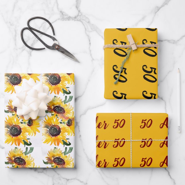 helle Sonnenblumenwasserfarbe fabelhaft 50 Geschenkpapier Set (Vorderseite)