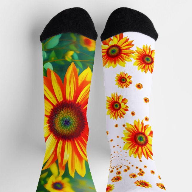 helle sonnige, farbenfrohe Sonnenblumenkunst Socken (Oben)