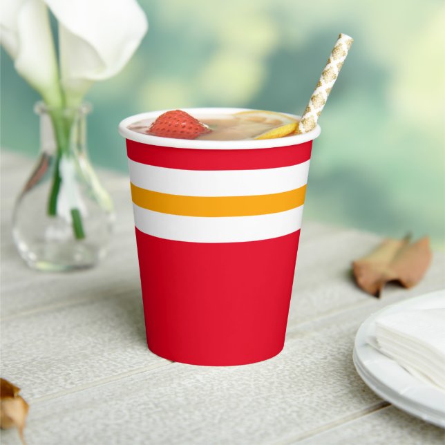 Helle Sporty Fun Red Yellow White Top Streifen Pappbecher (In Situ)