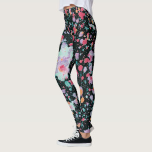 Helle Spritzer Paint Coral auf schwarz Leggings
