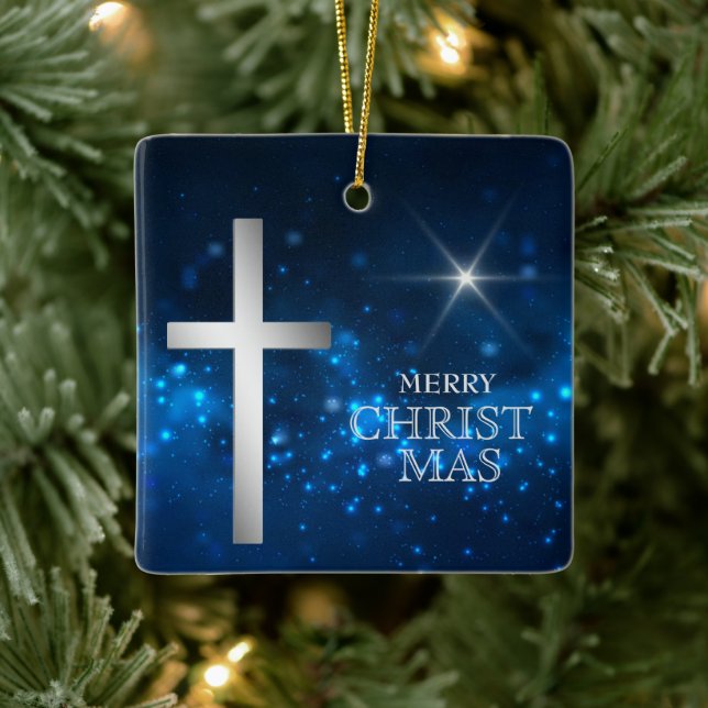 Helle Star Christlich Silver Cross Weihnachten Keramikornament (Baum)