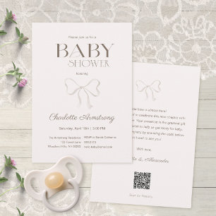 Helle staubige Rosen-Wasserfarbe Schleife Baby Sho Einladung