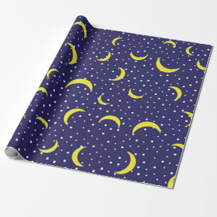 Helle Sterne & Gelbes Viertel Moon Night Sky Geschenkpapier