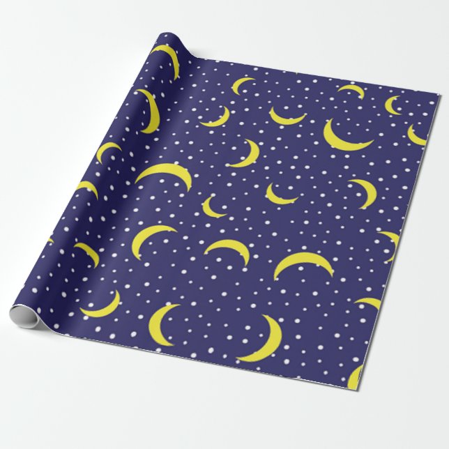 Helle Sterne & Gelbes Viertel Moon Night Sky Geschenkpapier (Ungerollt)