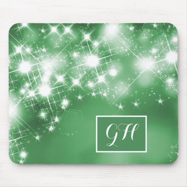 Helle Sternenleuchten auf grüner Monogram Mousepad (Vorne)