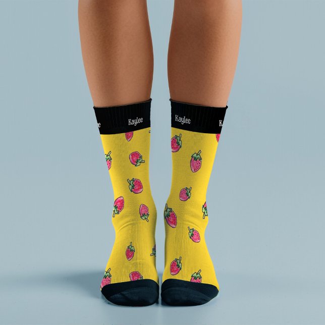 Helle Strawberry Watercolor Moderne Sommerbezeichn Socken (Von Creator hochgeladen)