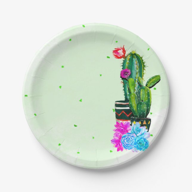 Helle Streifen Fiesta Succulents Cinco de Mayo Pappteller (Vorderseite)