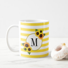 Helle Streifen Gelbe Sonnenblumen Blumenmonogramm Kaffeetasse