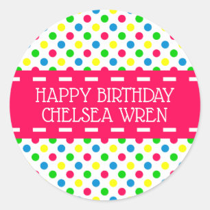 Helle Summer Polka Dots auf Personalisierten Weiß Runder Aufkleber
