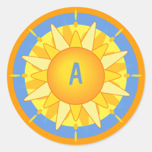 Helle Sun-Aufkleber mit Monogramm Runder Aufkleber