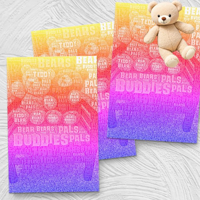 Helle Teddy Bear Best Friends Embedded Word Cloud Seidenpapier (vertical tissue paper multicolor word cloud teddy bear design)