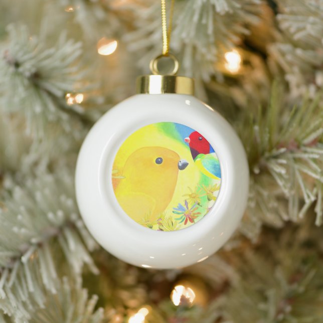 Helle Tie-Dye Vögel Keramik Kugel-Ornament (Baum)