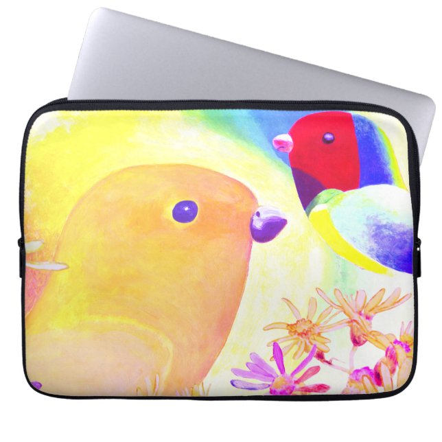Helle Tie-Dye-Vögel Laptopschutzhülle (Vorderseite)