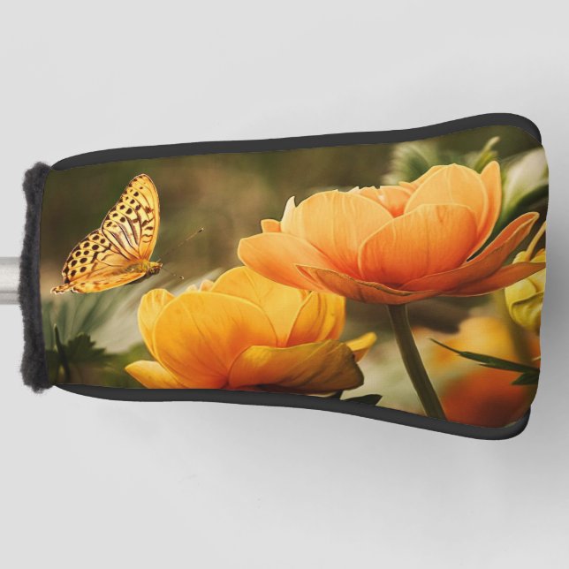 Helle, tiefgelbe Blumen mit Schmetterling Golf Headcover (Vorderseite)