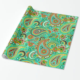 Helle Töne farbenfrohe Retro Paisley Geschenkpapier