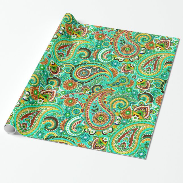 Helle Töne farbenfrohe Retro Paisley Geschenkpapier (Ungerollt)
