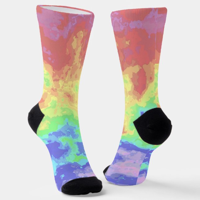 Helle Trippy Retro Groovy Boho Hippie Rainbow Socken (Gewinkelt)