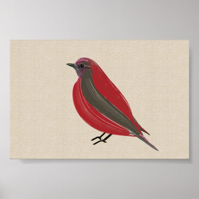 Helle Tropical Bird Red Tanager auf Linen Leinwand Poster (Vorne)