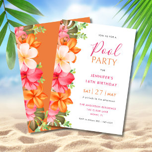 Helle tropische Blumen Geburtstags-Poolparty Einladung