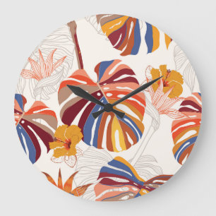 Helle tropische florale Handzeichnung Große Wanduhr