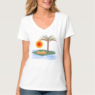 Helle tropische Palme, Sonne und Wellen T-Shirt