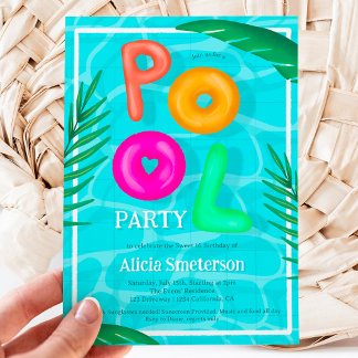Helle tropische Schwimmbecken Party Neon Floaters  Einladung