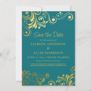 Helle Türkis-Gold-Schwung-Foto-Hochzeit Save The Date