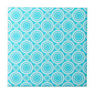 Helle Türkis-Weiße Geometrische Kreise Muster Fliese