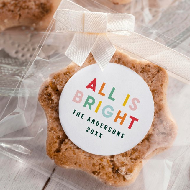 Helle Typografie der modernen Weihnachtsfamilie Runder Aufkleber (Von Creator hochgeladen)