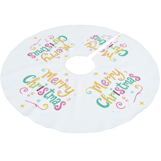 Helle und coole frohe Weihnachten Polyester Weihnachtsbaumdecke (Schrägansicht)