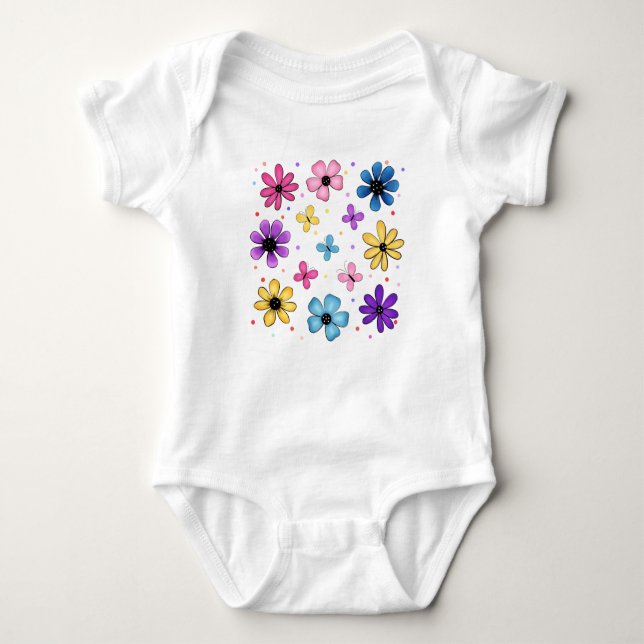 Helle und farbenfrohe Blume und Schmetterlinge Baby Strampler (Vorderseite)