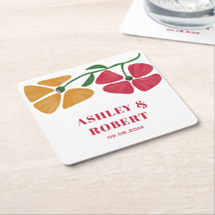 Helle und farbenfrohe Hochzeitsempfehlung im Jugen Rechteckiger Pappuntersetzer