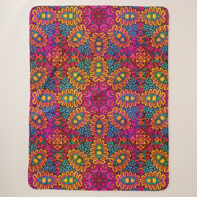 Helle und farbenfrohe Mandala Sherpadecke (Vorderseite)