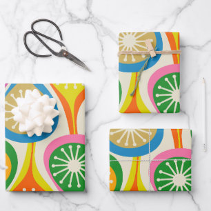 Helle und farbenfrohe Mitte des Jahrhunderts Moder Geschenkpapier Set