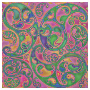 Helle und farbenfrohe Paisley-Wirbel und Spiralen Stoff