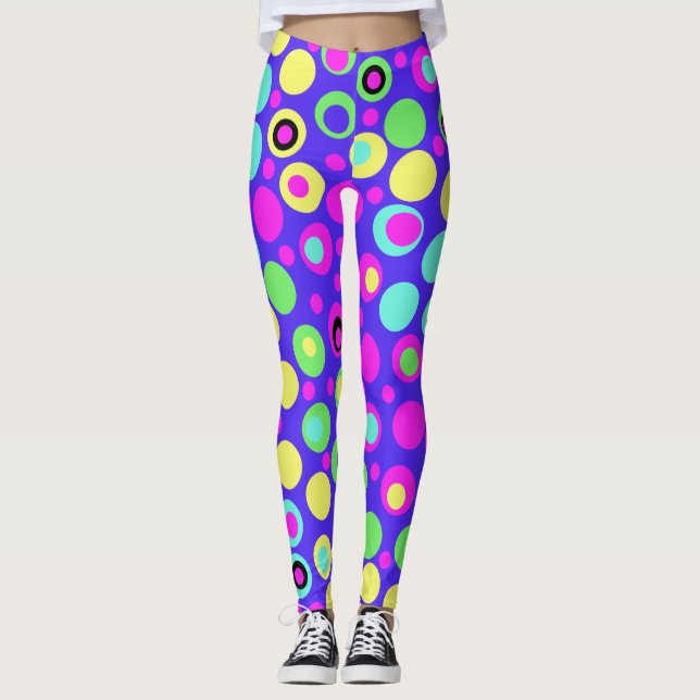 Helle und farbenfrohe Polka Dot Leggings (Vorderseite)