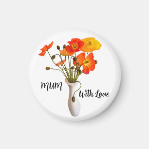 Helle und farbenfrohe Poppies in Vase mit Namen Magnet