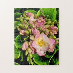 Helle und farbenfrohe rosa und grüne Blume Puzzle