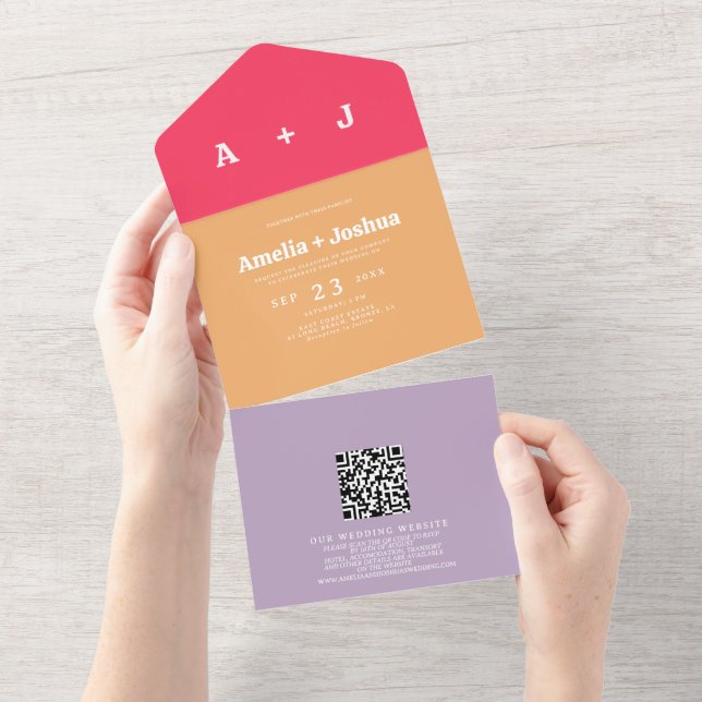 Helle und fette Retro-Hochzeit All In One Einladung (Abreißen)