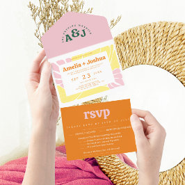 Helle und fette Retro-Hochzeit All In One Einladung