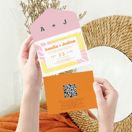 Helle und fette Retro-Hochzeit All In One Einladung