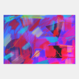Helle und fröhliche Abstrakte Digitale Kunst 3 Far Geschenkpapier Set