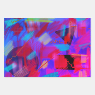 Helle und fröhliche Abstrakte Digitale Kunst 3 Far Geschenkpapier Set