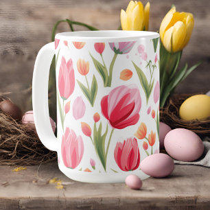 Helle und fröhliche Frühlingswasserfarbe Rosa Tulp Kaffeetasse