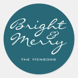 Helle und fröhliche Script Blue Green Name Weihnac Runder Aufkleber